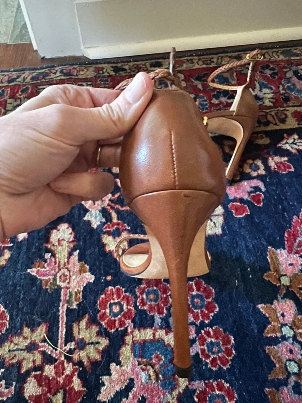 Stuart Weitzman Barebraid Ankle-Strap Heels in Cognac - Picture 8 of 10